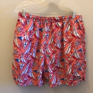 Vineyard Vines Men’s Chappy Swim Trunks Bathing Suit Red Sailboats Nautical XL